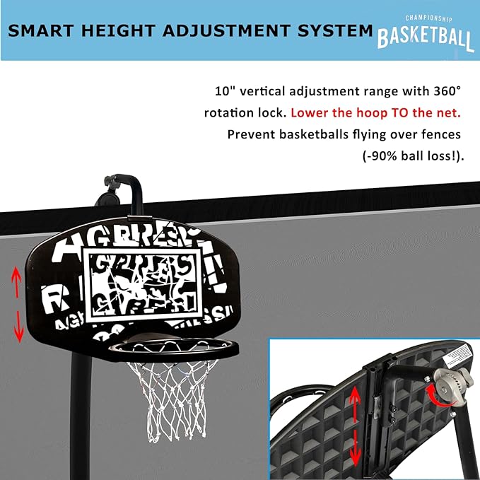 Trampoline Basketball Hoop Attachment, with 3 Mini Balls and Air Pump, Fits All Trampoline Models, Universal Accessories of All Ages, Height and Angle Adjustable