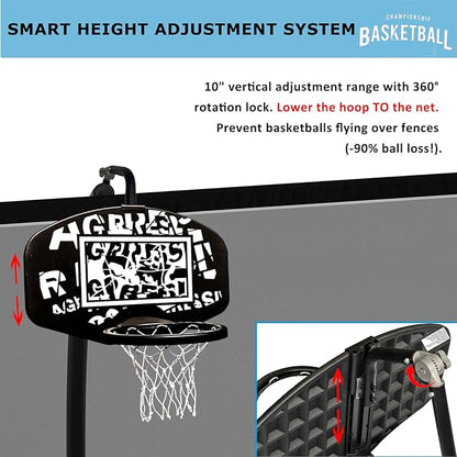 Trampoline Basketball Hoop Attachment, with 3 Mini Balls and Air Pump, Fits All Trampoline Models, Universal Accessories of All Ages, Height and Angle Adjustable