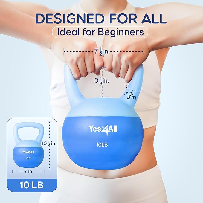 Yes4All Soft Kettlebell, PVC Kettlebells Exercise Weights & Color-Coded Strength Training Kettlebells with 4 Options (5,10,15,20lb), Gentle Hand Weights for Women at Home