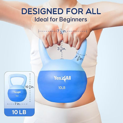 Yes4All Soft Kettlebell, PVC Kettlebells Exercise Weights & Color-Coded Strength Training Kettlebells with 4 Options (5,10,15,20lb), Gentle Hand Weights for Women at Home
