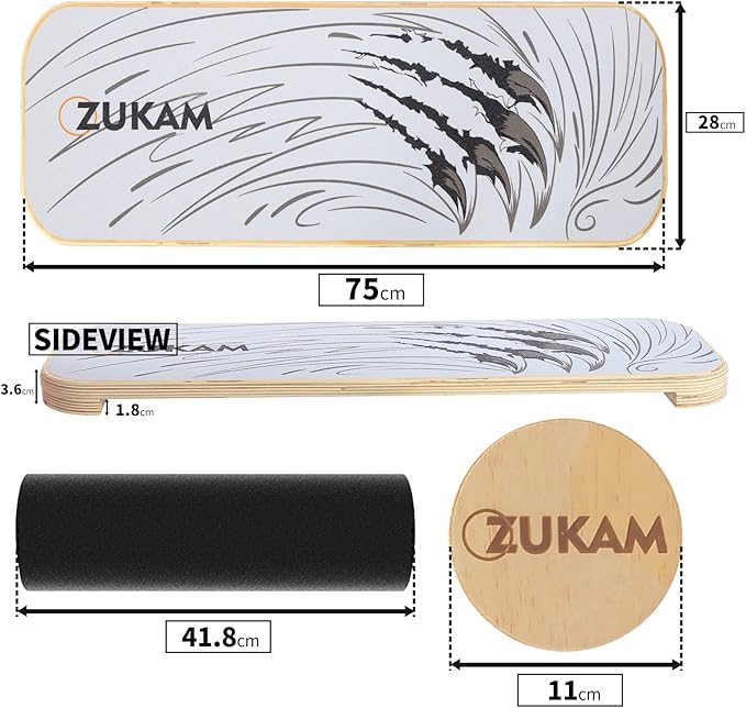 Balance Board Trainer, Wooden Balancing Board with Workout Guide to Exercise and Build Core Stability, Wobble Board for Skateboard, Hockey, Snowboard & Surf Training