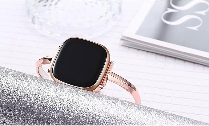 Silm Band Compatible with Fitbit Versa 4/Fitbit Sense 2 Band Cute Women, Bling Jewelry Metal Strap Replacement Compatible for Fitbit Sense/Versa 3 Women (Rose Gold)