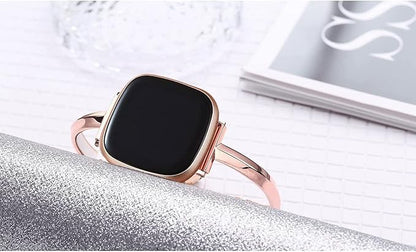 Silm Band Compatible with Fitbit Versa 4/Fitbit Sense 2 Band Cute Women, Bling Jewelry Metal Strap Replacement Compatible for Fitbit Sense/Versa 3 Women (Rose Gold)