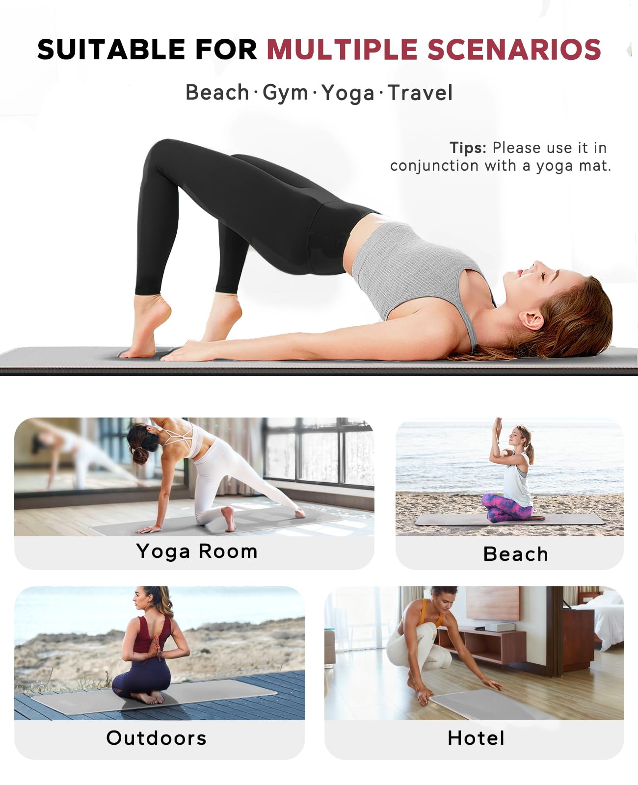 HAPBEAR Non Slip Yoga Mat Towel with Grip Dots, 72" x 24" Hot Yoga Towel - Super Absorbent