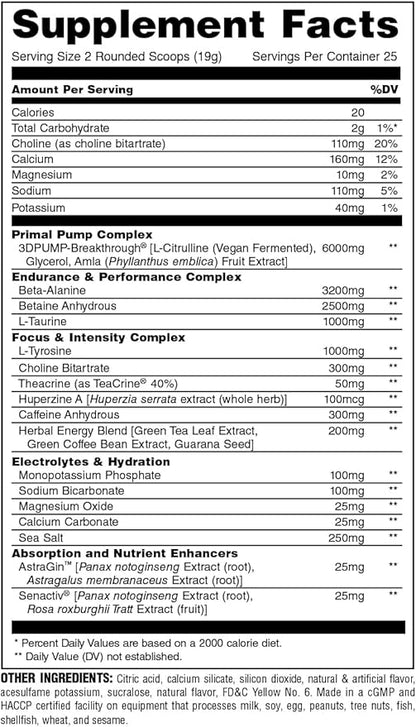 Animal Primal Muscle Hydration + Preworkout Powder ??Contains Beta Alanine, 3DPump, Caffeine & Electrolytes ??Improves Energy, Focus, Endurance & Absorption ??New Wick?™d Peach Flavor, 16.75 oz