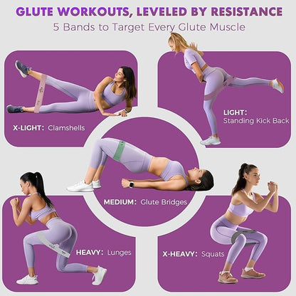 WSAKOUE Fabric Resistance Bands for Working Out – 5 Booty Bands for Women & Men, Exercise Workout Bands for Legs, HIPS & Glutes – Ideal for Home Fitness, Yoga, Pilates & Rehab