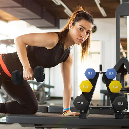 Neoprene Coated Dumbbell Set with Rack, Free Hand Weight Set For Home Gym Workout, Anti-Slip, Anti-roll, 20LBS, 32LBS, 50LBS and 56LBS Sets, Multiple Weight Options