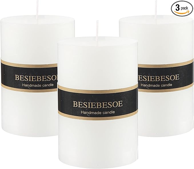 3×4 White Pillar Candles Set of 3 Unscented Handpoured Weddings, Home Decoration, Restaurants, Spa, Church Smokeless Cotton Wick