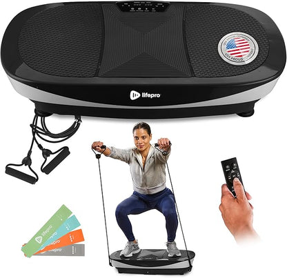 Lifepro Rumblex Max 4D Black Vibration Plate Exercise Machine with Loop Resistance Bands for Home Fitness Shaping Training Recovery Tone & Strength
