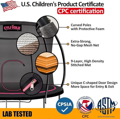 Trampoline for Kids, Heavy Duty Recreational Trampolines Toddler Trampoline with Enclosure Net Ladder Indoor Outdoor Trampoline CPC Approved