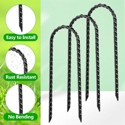 12 Pack Trampoline Stakes, 12 Inches Trampoline Wind Stakes, Heavy Duty Ground Anchors, U Shaped Rebar Ground Stake with T Hook for Security Swing Set Camping Soccer Goals(Black)