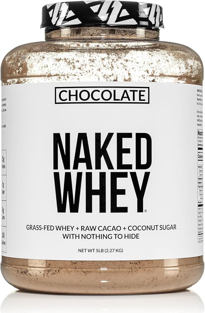 NAKED Whey Protein Supplement Powder, Chocolate, GMO Free, Soy Free, Gluten Free Aid Muscle Growth and Recovery 60 Servings, 5 Ib
