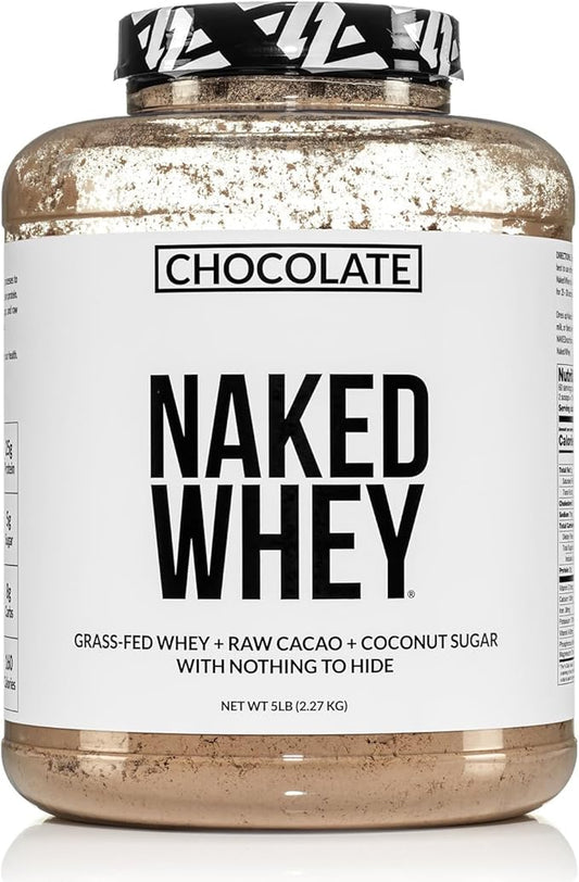 NAKED Whey Protein Supplement Powder, Chocolate, GMO Free, Soy Free, Gluten Free Aid Muscle Growth and Recovery 60 Servings, 5 Ib