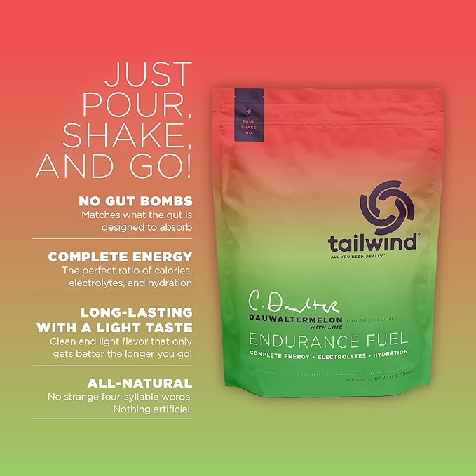 Tailwind Nutrition Endurance Fuel, Carbohydrate & Electrolyte Sports Drink Mix Powder, Gluten-Free, Vegan, Dauwaltermelon, 50 Servings