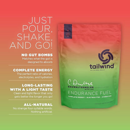 Tailwind Nutrition Endurance Fuel, Carbohydrate & Electrolyte Sports Drink Mix Powder, Gluten-Free, Vegan, Dauwaltermelon, 50 Servings