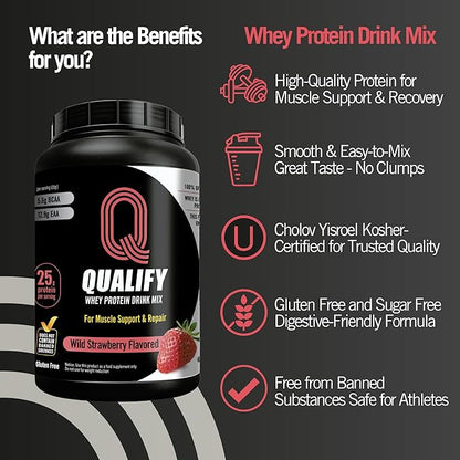 Strawberry Whey Protein Powder. Post Workout Recovery Drink, Gluten & Sugar Free, Highly Kosher, 25g Protein. Essential Amino Acids - 5.5g BCAA, 2.7g Leucine, 1.4g Isoleucine, 1.4g Valine 26.4 Ounce