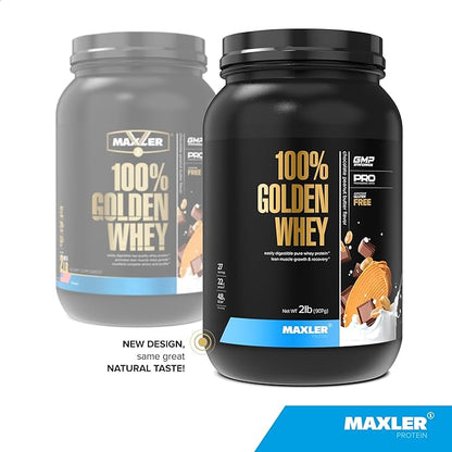 Maxler 100% Golden Whey Protein - 22g Protein per Serving - Premium Whey Protein Powder for Pre Post Workout - Fast-Absorbing Whey Concentrate Isolate Hydrolysate Blend - Chocolate Peanut Butter 2 lb