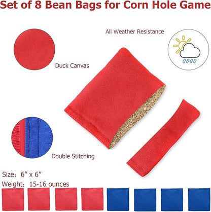 UKASE Solid Wood Regulation Size Cornhole Set Portable Bean Bags Toss Game with Durable Wood Grain Printed Surface and Underneath for Indoor and Outdoor