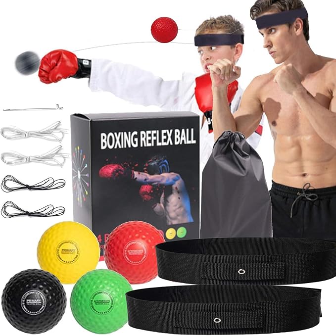 4 Difficulty Levels Boxing Reflex Ball with 1 Adjustable Headbands,MMA Training Equipment,Punching Ball,Perfect for Fight Reaction,Hand Eye Coordination,Punching Speed,Agility, for Adults and Kids