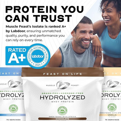 Muscle Feast Hydrolyzed Whey Protein Powder, Grass Fed and All Natural Hormone-Free, Hydro Whey Powder for Men and Women, Gluten Free, Non-GMO, Delicious Hydrolyzed Protein Powder, Vanilla, 2lb