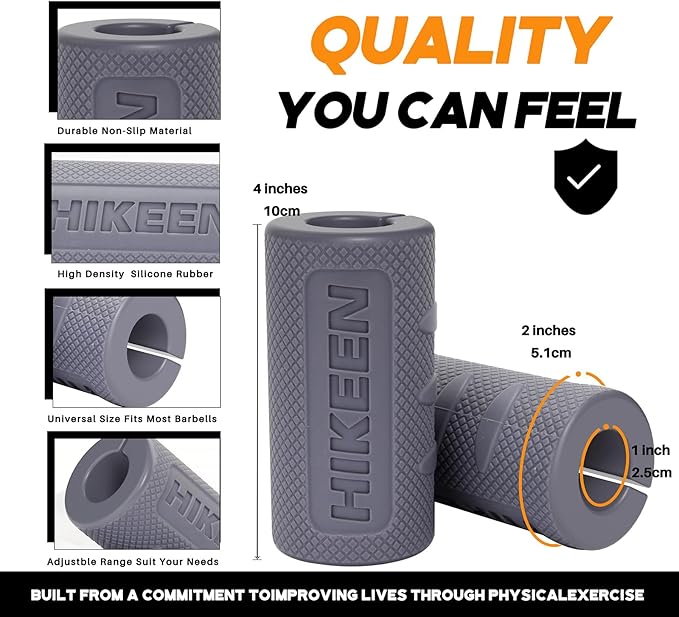 Hikeen Thick Bar Dumbbell Grips,Non Slip Hard Rubber Barbell Grips,Grips for Weight Lifting, Muscle Building-1.77", 2", 2.25" & 2.75" Outer Diameter