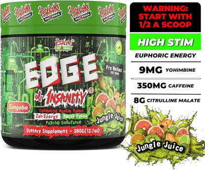 Psycho Pharma Strongest High Stim Preworkout Powder - Edge of Insanity - Most Intense Pre Workout Supplement for Pumps, Strength, Energy and Feel Good Focus. Rivals Famous PWOs of The Past