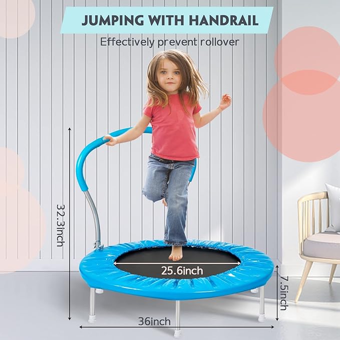 36-Inch Kids Trampoline with Handle - Indoor Mini Tranpoline for Toddlers, Small Fitness Rebounder for Indoor and Outdoor Use