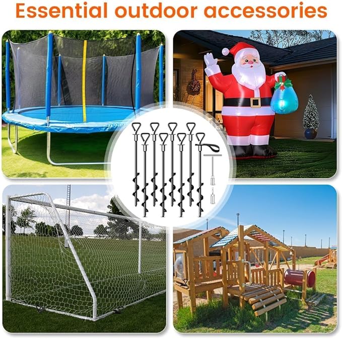 Trampoline Stakes Ground Anchors Screw in Tent Stakes Heavy Duty for High Winds, Trampoline Anchors with Straps, Canopies, Carports, Sheds, Swing Sets,Mobile Home 14in Ground Anchors