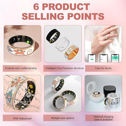 Advanced Smart Health Ring for Men & Women - IP68 Waterproof Health Tracker Ring with Heart Rate, Step Counting, Sleep Monitoring, No Subscription Fee for iPhone/Android, Enamel Rose Gold 8#