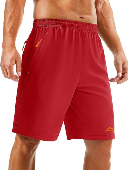 TACVASEN Men's Running Athletic Shorts 9" Quick Dry Workout Gym Shorts Lightweight Summer Shorts 3 Zipper Pockets