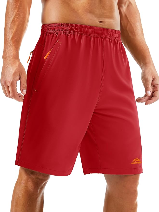 TACVASEN Men's Running Athletic Shorts 9" Quick Dry Workout Gym Shorts Lightweight Summer Shorts 3 Zipper Pockets