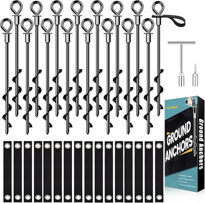Trampoline Anchors Set of 16 - Heavy Duty Trampoline Stakes - Ground Anchors Resistant High Wind - Ground Stakes Heavy Duty with Straps