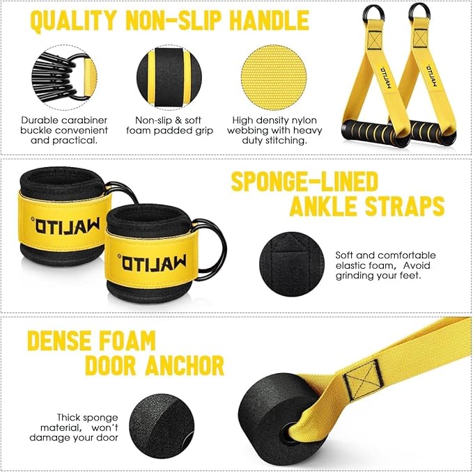 WALITO Resistance Bands Set - Exercise Bands with Handles, Door Anchor, Legs Ankle Straps, for Heavy Resistance Training, Physical Therapy, Muscle Training, Yoga, Home Workouts, Gym Equipment