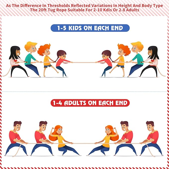 Tug of War Rope for Kids and Adults,Outdoor Field Day Family Reunion Birthday Party, Summer Outside Yard Backyard Lawn, Camping Picnic Carnival Games,Team Building (Tricolor, 20FT)