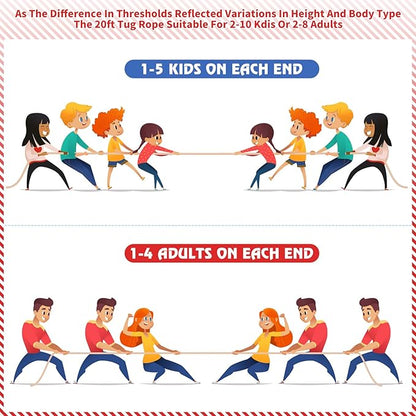 Tug of War Rope for Kids and Adults,Outdoor Field Day Family Reunion Birthday Party, Summer Outside Yard Backyard Lawn, Camping Picnic Carnival Games,Team Building (Tricolor, 20FT)