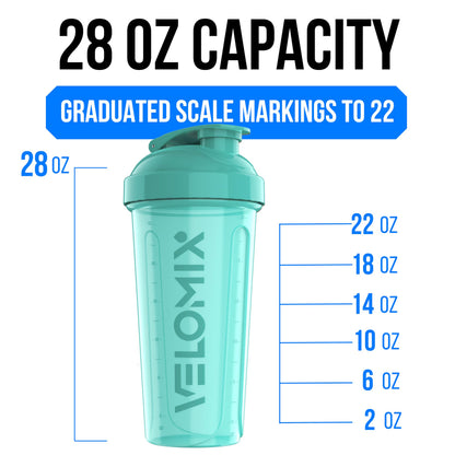VELOMIX 2 Pack 28oz Protein Shaker Bottle for Protein Mixes, Pink/Turquoise