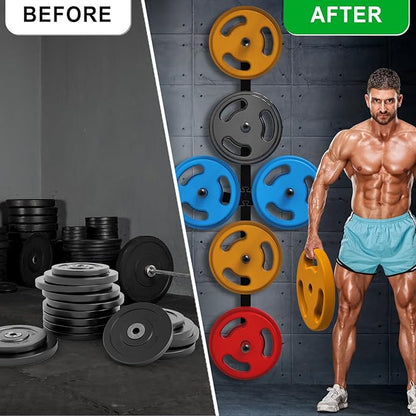 "Kipika Weight Plate Storage Rack - Wall Mounted Weight Plate Holder with Durable Steel Construction Organizer for Olympic Plates, 1000lb Capacity, Space-Saving for Home Gym"