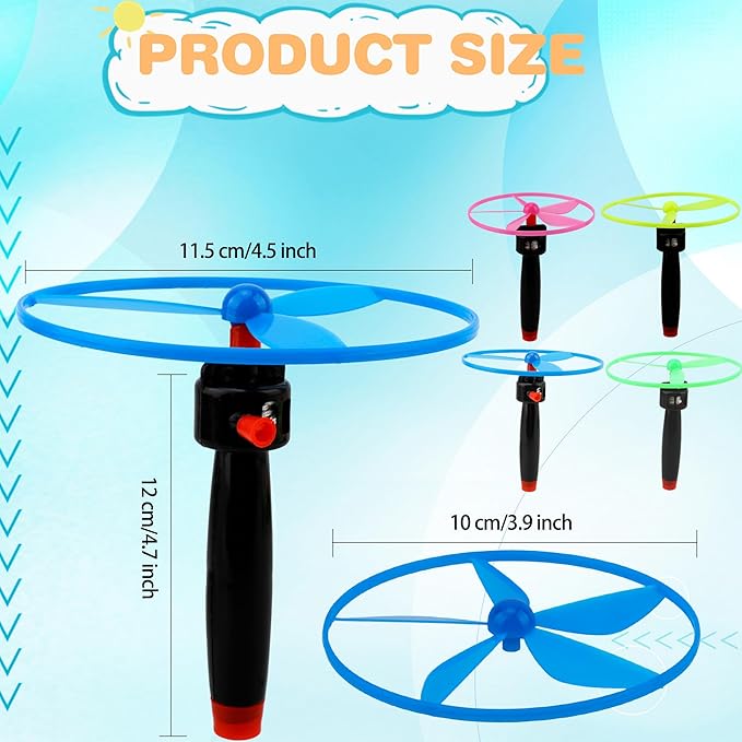 48 Pcs Flying Saucer Flying Disc Toy Helicopter Toy Disco Flyers Include 16 String Launchers and 32 Flying Saucer for Kids Outdoor Games Birthday Favors, Random Colors