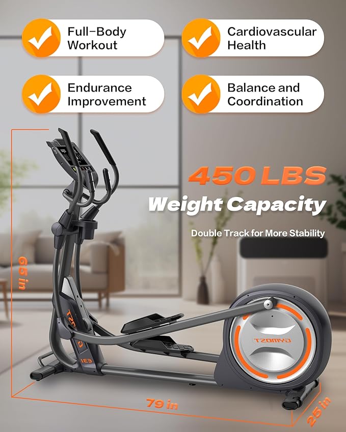 Elliptical Machine, Elliptical Exercise Machine for Home with Hyper-Quiet Magnetic Drive System, Elliptical Trainer with 32 Resistance Levels, Large LED Monitor