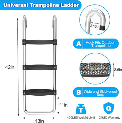 Trampoline Ladder Slide Kit, Trampoline Universal 3 Steps Wide Ladder & Buffer Slide,Universal Step Slider for 10ft 12ft 14ft 15ft 16ft Trampoline, Easy to Climb and Slider for Children/Kids