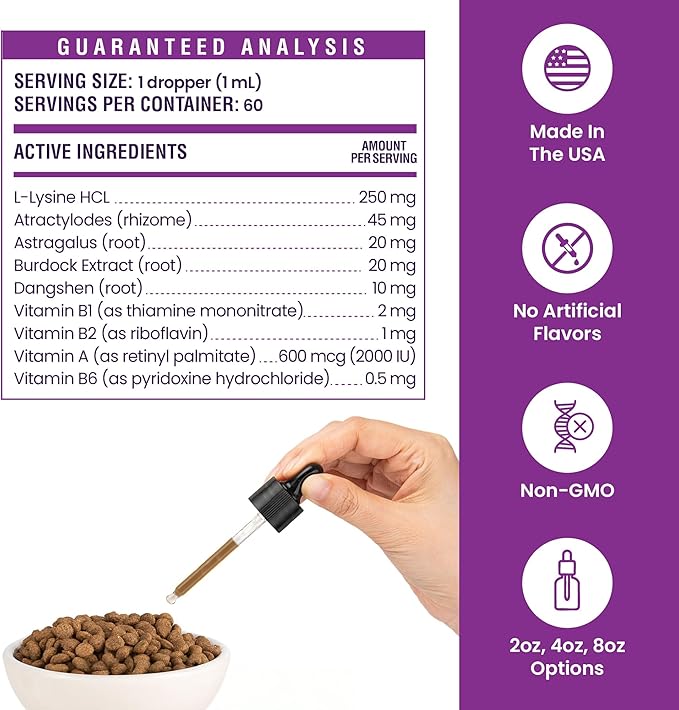 Special Breed L-Lysine for Cats & Kittens ??Immune, Respiratory & Eye Health Support ??Liquid Cat Supplement with Astragalus, Burdock, Atractylodes, Dangshen & Vitamins A, B1, B2, B6 ??2oz (60mL)