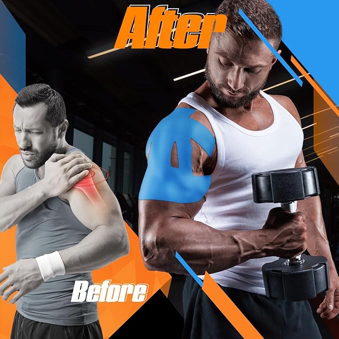 20 Count Kinesiology Tape for Shoulder Pain Relief Pre Cut Sports Waterproof Breathable Enhance Elastic Kinesiology Athletic Tape for Shoulder Support and Muscle Baseball Sports(Blue)