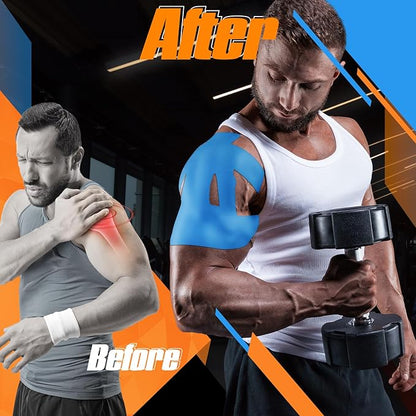 20 Count Kinesiology Tape for Shoulder Pain Relief Pre Cut Sports Waterproof Breathable Enhance Elastic Kinesiology Athletic Tape for Shoulder Support and Muscle Baseball Sports(Blue)