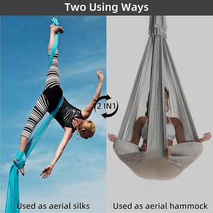 PRIOR FITNESS Aerial Silks Set, Professional Thicker Low Stretch Fabric 9/15/20 Yards Aerial Silk Swing Set with Hardware Guide, Yoga Starter Kit For Home, Aerial Yoga Hammock, Silks for Gymnastics, Antigravity Yoga, Inversion Exercise-All Levels