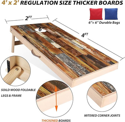 Solid Wood Vintage Cornhole Game Set, Two 4'x2'Cornhole Boards, 8 Cornhole Bags for Indoor and Outdoor Toss Games Competitions, Tournaments