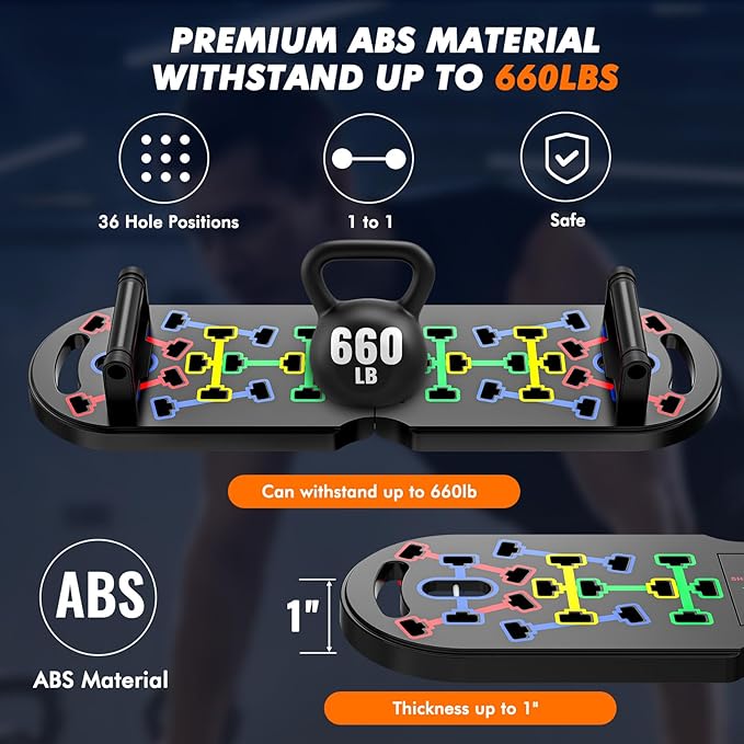 Portable Home Gym Workout Equipment, Push Up Board, Pilates Bar & Fitness Accessories with Resistance Bands for Upper Body Strength Training Full Body Workout at Home