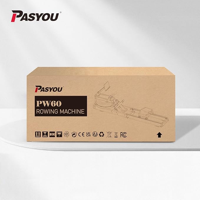 PASYOU Water Rowing Machines for Home Oak Wood Foldable Rower Machine 350LB Weight Capacity, 6 Levels Adjustable Row Machines with Monitor & Device Holder & 14L Tank, Bluetooth with Kinomap APP