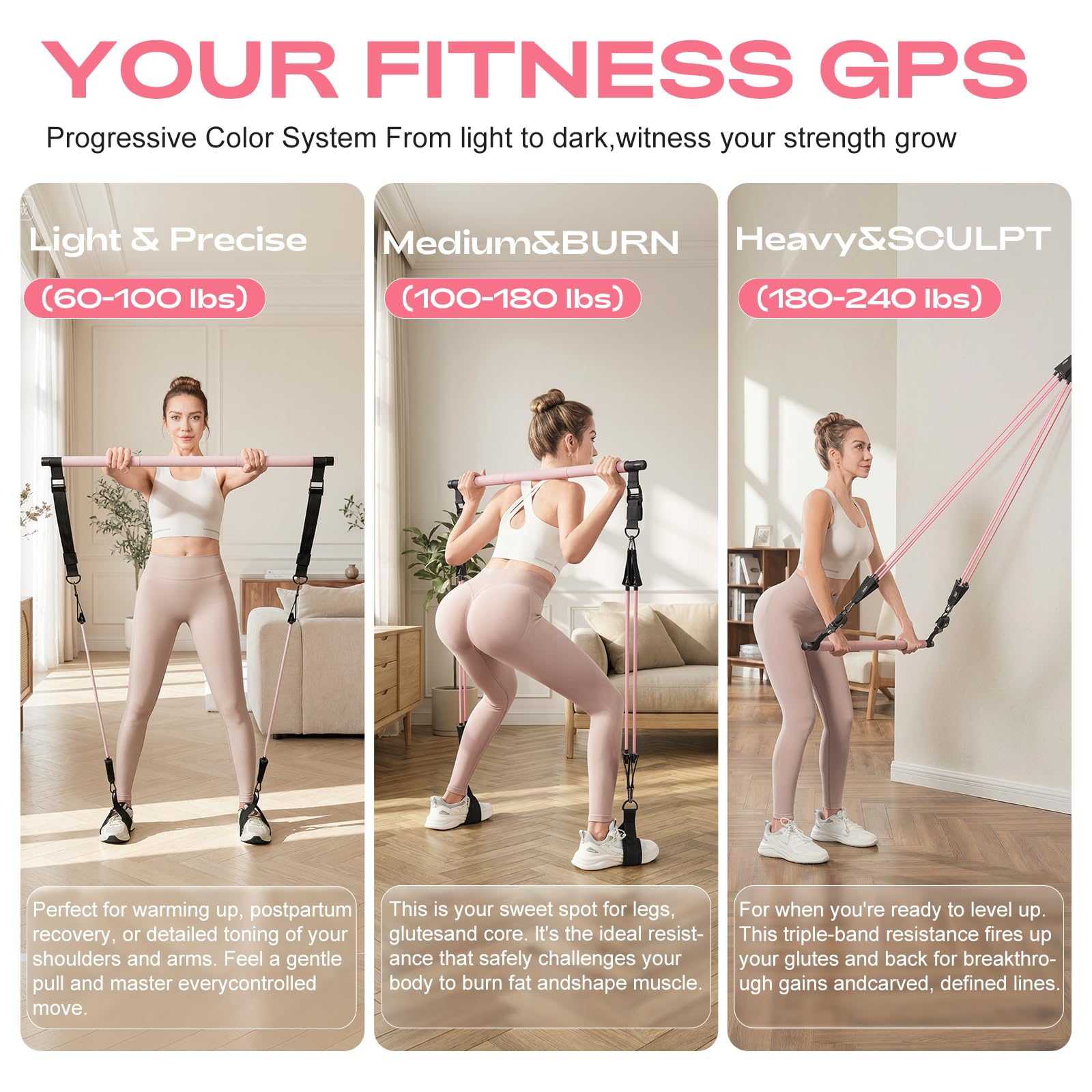 DAWN SWAN Pilates Bar Kit with Resistance Bands – Adjustable Home Gym Workout Equipment for Women &