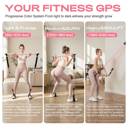 DAWN SWAN Pilates Bar Kit with Resistance Bands – Adjustable Home Gym Workout Equipment for Women &