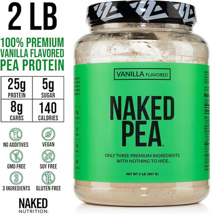 NAKED Vanilla Pea Protein Isolate from North American Farms, Only 3 Ingredients, Vanilla Vegan Protein, Gluten-Free, Soy Free, GMO Free - 2LB